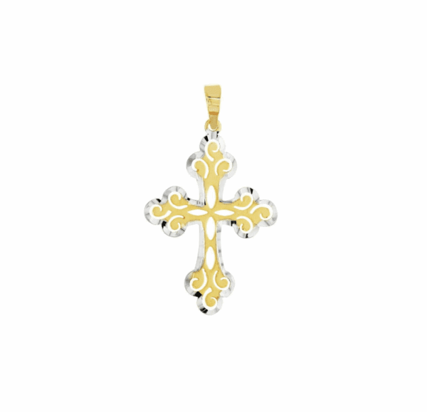 Cross Pendant Filigree 14k Two-Tone Gold